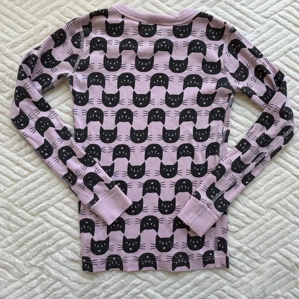 Hanna Andersson Girls Size 8 Black Cat Organic Cotton Pajama Set Pink Halloween